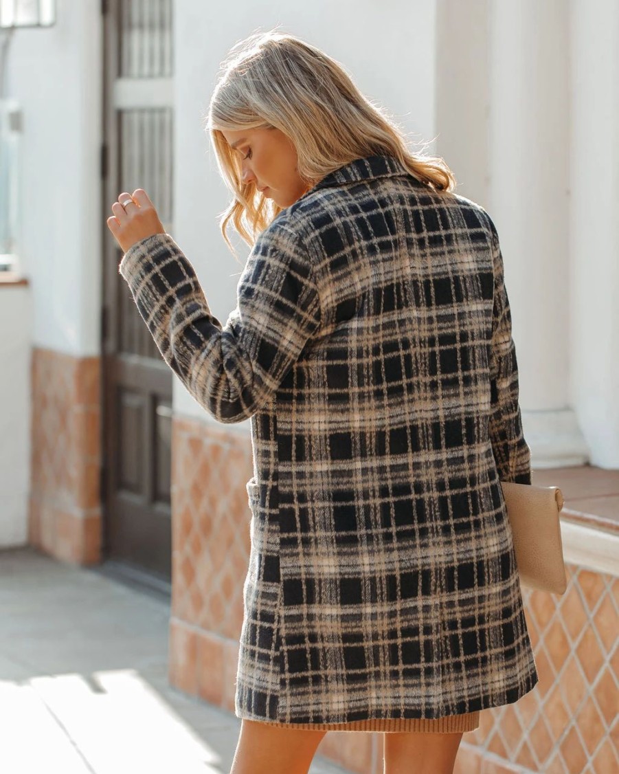 Coats & Jackets * | &Mer-001 Stan Pocketed Plaid Coat Midnight Navy Final Sale