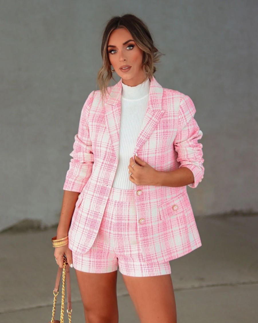 Coats & Jackets * | Danc-001 Genevieve Plaid Pocketed Blazer Sale