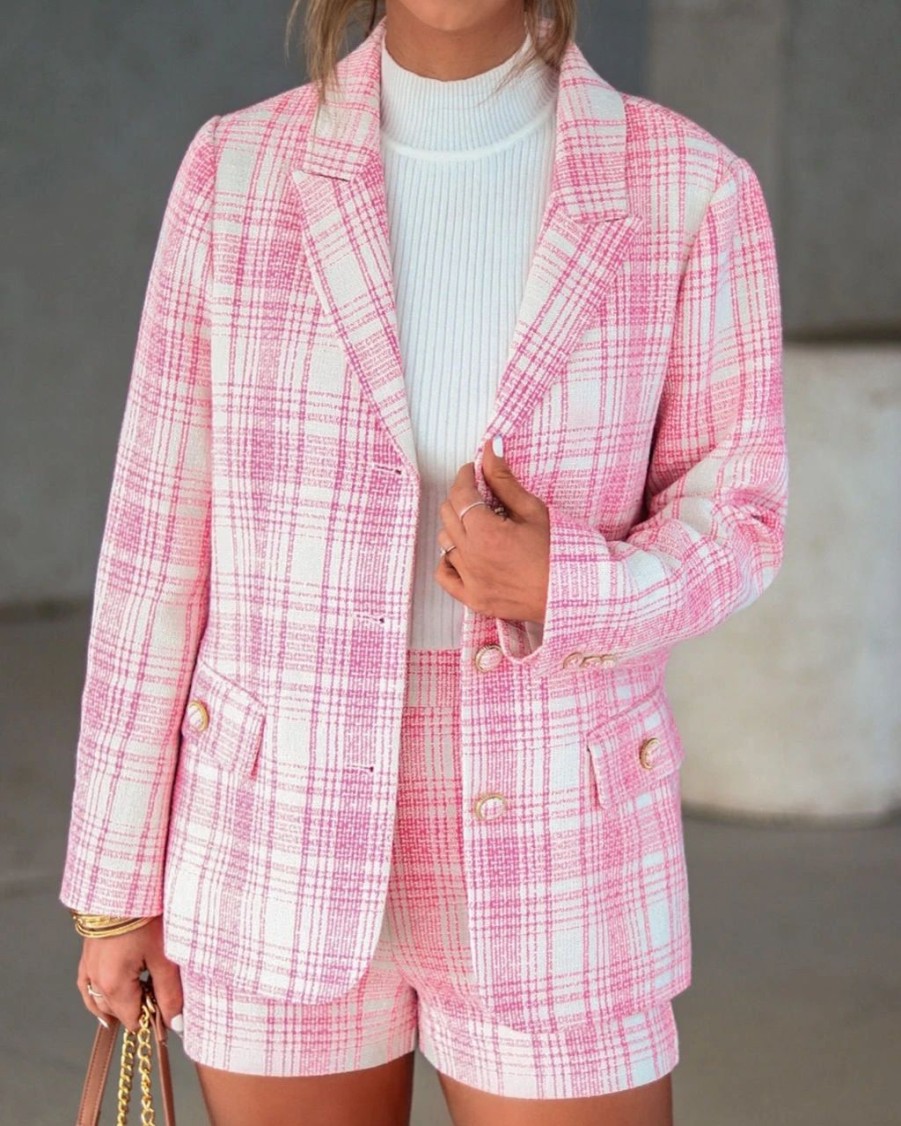 Coats & Jackets * | Danc-001 Genevieve Plaid Pocketed Blazer Sale