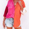 Coats & Jackets * | Acoa-001 Liana Cotton Colorblock Corduroy Shacket Pink Multi Last Chance