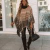 Coats & Jackets * | Urba-002 Jaslyn Plaid Turtleneck Poncho Mocha Multi Final Sale