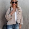 Coats & Jackets * | Pol-001 Liz Cotton Blend Pocketed Thermal Shacket Latte Final Sale