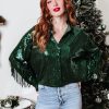 Coats & Jackets * | Mabl-001 Life Is A Fiesta Sequin Fringe Jacket Green Final Sale