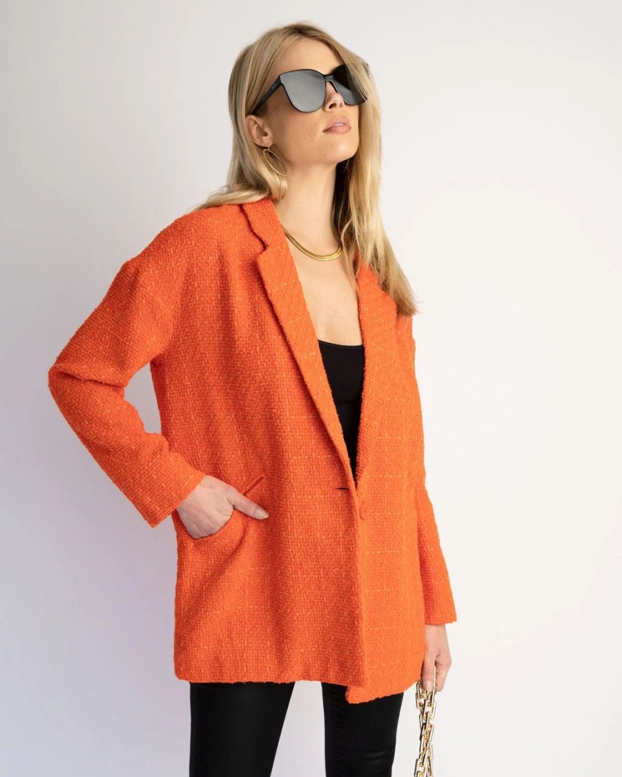 Coats & Jackets * | Flaw-001 Stellaluna Textured Pocketed Blazer Orange Final Sale