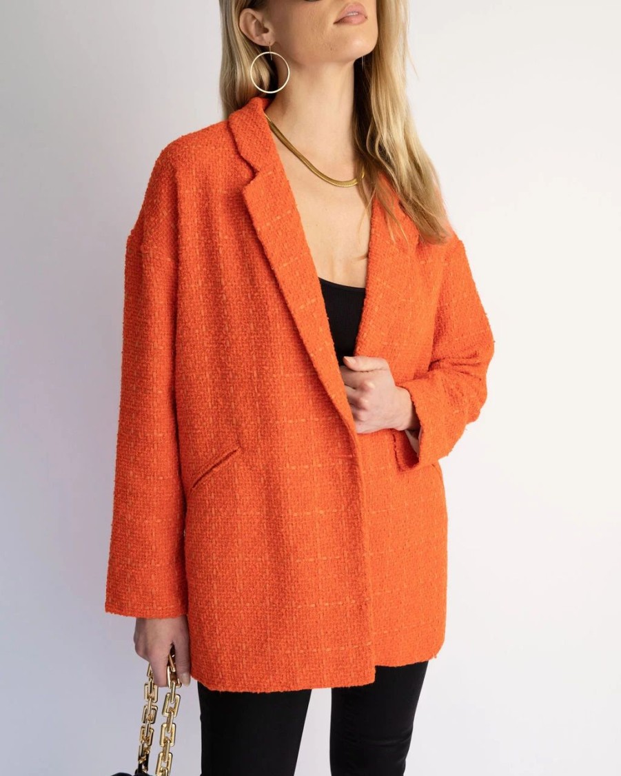 Coats & Jackets * | Flaw-001 Stellaluna Textured Pocketed Blazer Orange Final Sale