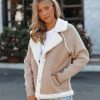 Coats & Jackets * | Skie-001 Pine Hollow Pocketed Faux Suede Sherpa Jacket Sand Final Sale