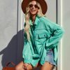 Coats & Jackets * | Pol-001 Charleigh Cotton Blend Pocketed Shacket Mint Last Chance