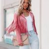 Coats & Jackets * | Flaw-001 Walford Cropped Fringe Faux Suede Jacket Mauve Final Sale