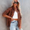 Coats & Jackets * | Oliv-001 Sundown Faux Leather Shacket Chocolate