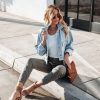 Coats & Jackets * | Entr-001 Feliz Distressed Crop Denim Jacket Last Chance