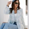 Coats & Jackets * | Fate-001 Act With Class Tweed Pocketed Frayed Hem Blazer Light Blue/White Sale