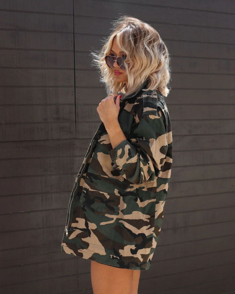 Coats & Jackets * | Emor-001 Jane Cotton Camo Pocketed Jacket