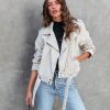 Coats & Jackets * | Pol-001 Double Win Pocketed Corduroy Moto Jacket Beige Final Sale