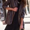 Coats & Jackets * | Hyfv-001 Girl Boss Faux Leather Pocketed Blazer Chocolate Final Sale