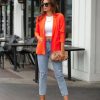 Coats & Jackets * | Skie-001 Boss Up Pocketed Blazer Neon Orange Final Sale