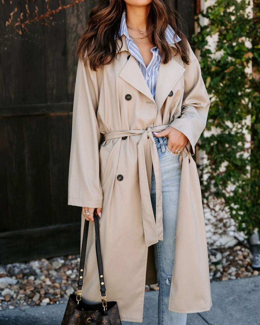 Coats & Jackets * | Acoa-001 Meet My Expectations Pocketed Lightweight Trench Coat Taupe