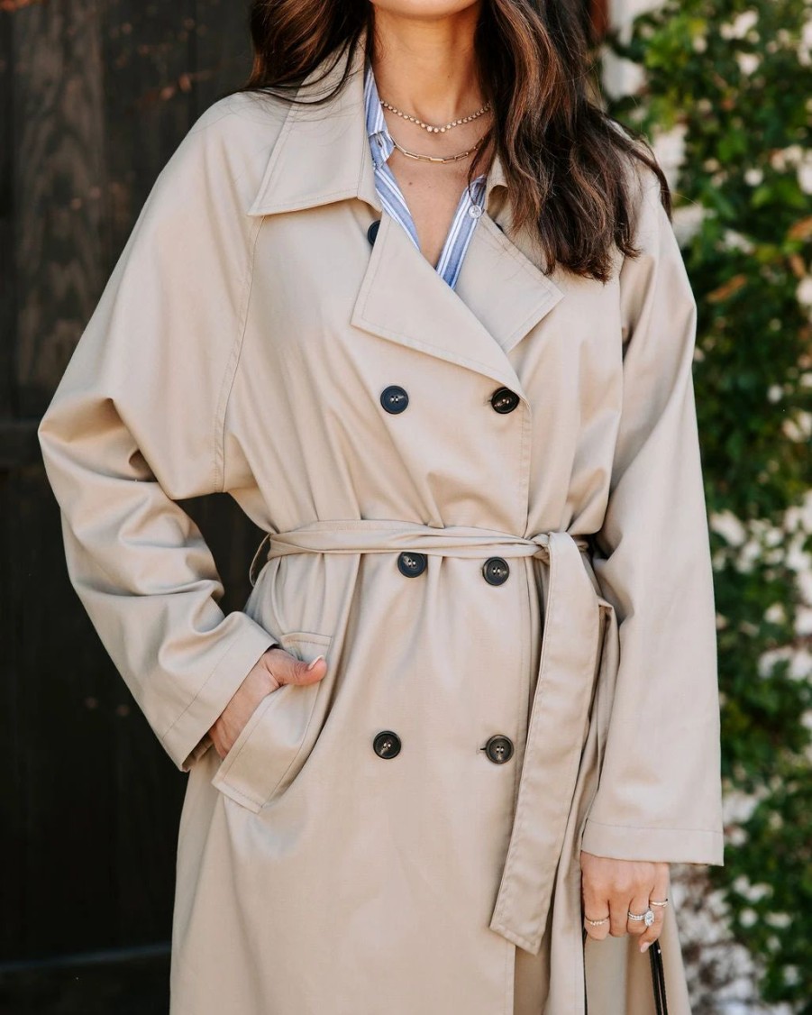 Coats & Jackets * | Acoa-001 Meet My Expectations Pocketed Lightweight Trench Coat Taupe