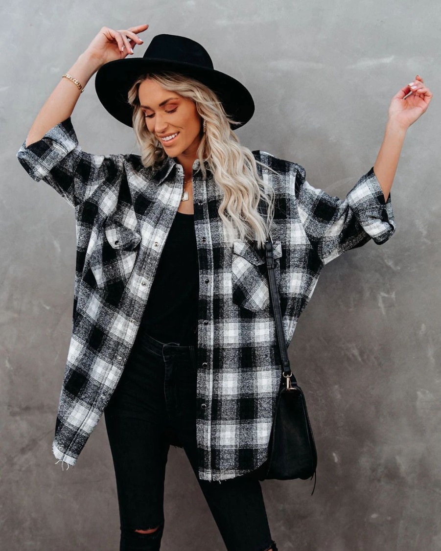 Coats & Jackets * | Skyl-001 Paxon Plaid Button Down Shacket Final Sale