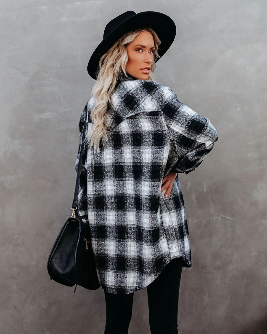 Coats & Jackets * | Skyl-001 Paxon Plaid Button Down Shacket Final Sale