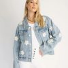 Coats & Jackets * | Pol-001 Gracie Embellished Floral Pearl Pocketed Denim Jacket