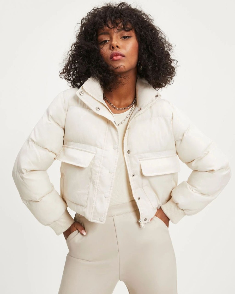 Coats & Jackets * | Blue-001 Below Zero Pocketed Puff Jacket Off White Final Sale