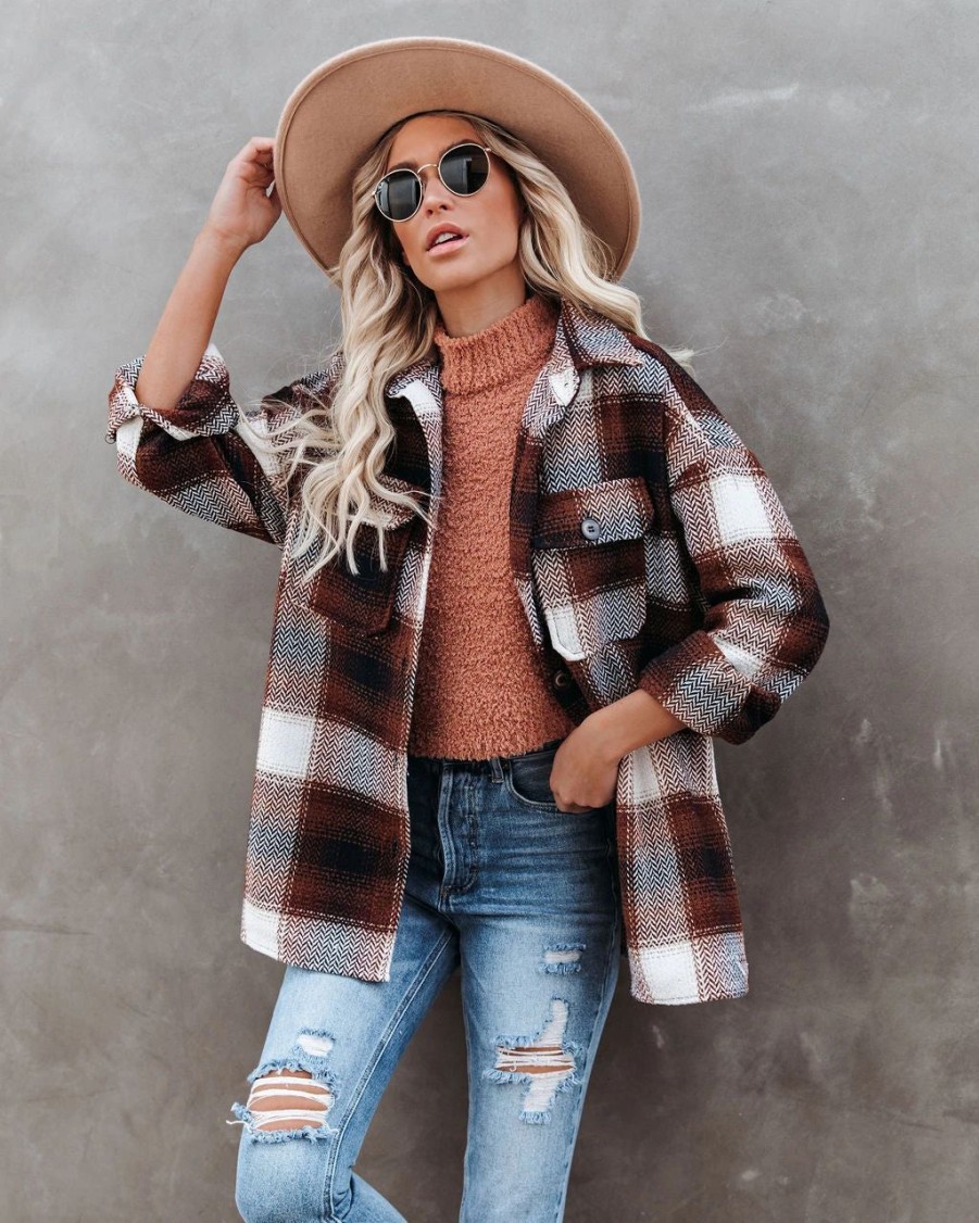 Coats & Jackets * | She -001 Liles Plaid Button Down Wool Blend Shacket Final Sale