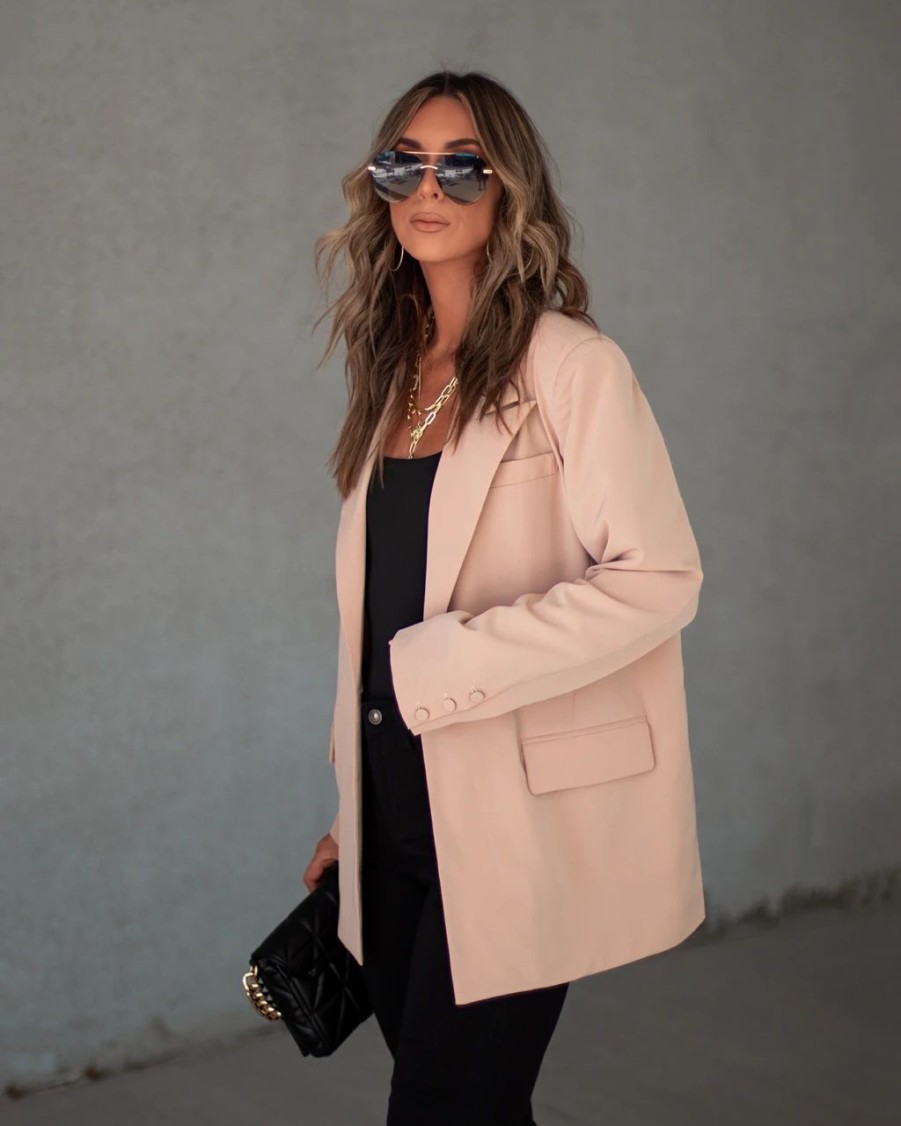 Coats & Jackets * | Dee-001 Tessa Pocketed Blazer Beige Sale