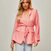 Coats & Jackets * | &Mer-001 Jazmine Pocketed Waist Tie Blazer Coral