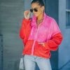 Coats & Jackets * | Dee-001 Nava Pocketed Colorblock Zip Up Jacket Pink Final Sale