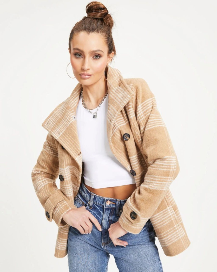 Coats & Jackets * | Thre-001 Let'S Talk News Pocketed Jacket Camel Final Sale