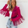 Coats & Jackets * | Tcec-001 Cody Faux Suede Fringe Jacket Pink Final Sale