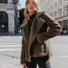 Coats & Jackets * | Enc-001 Earhart Pocketed Faux Suede Jacket Olive Final Sale