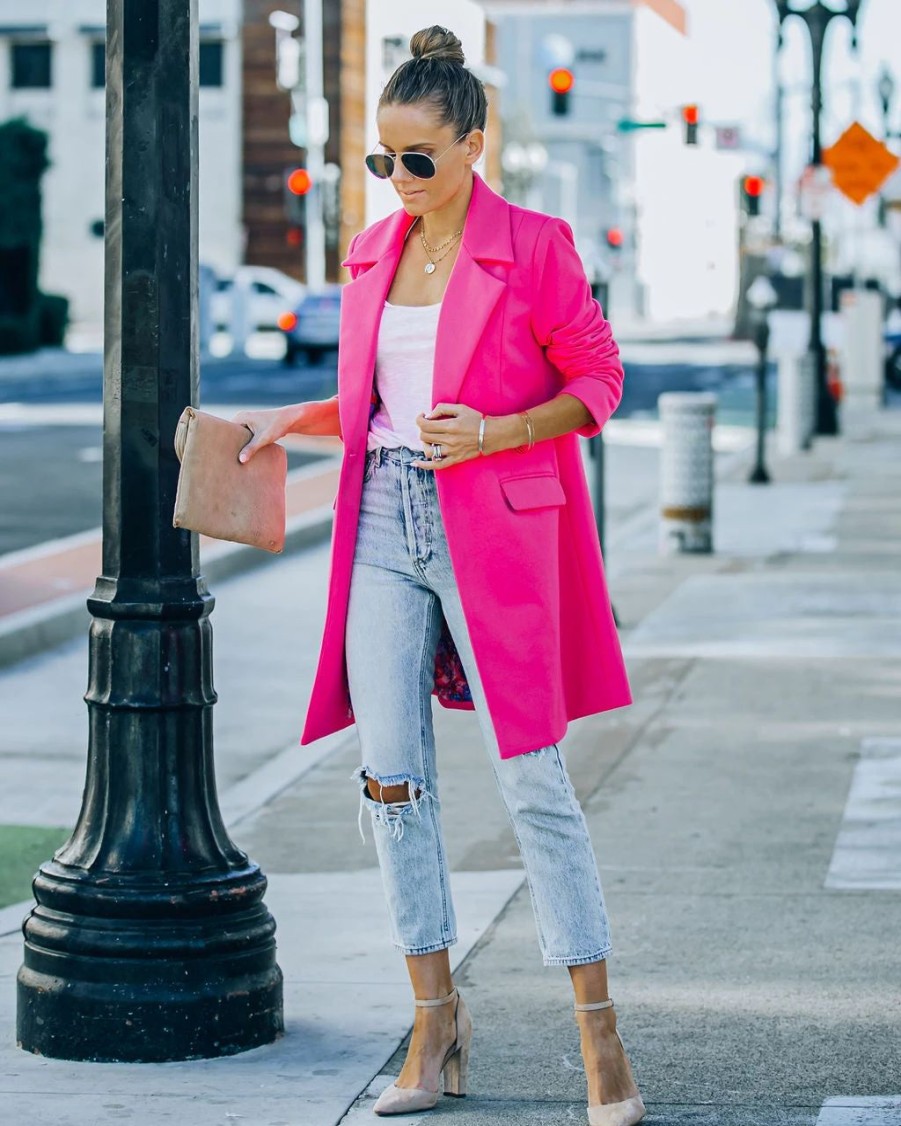 Coats & Jackets * | Skie-001 Frisco Pocketed Coat Hot Pink Final Sale