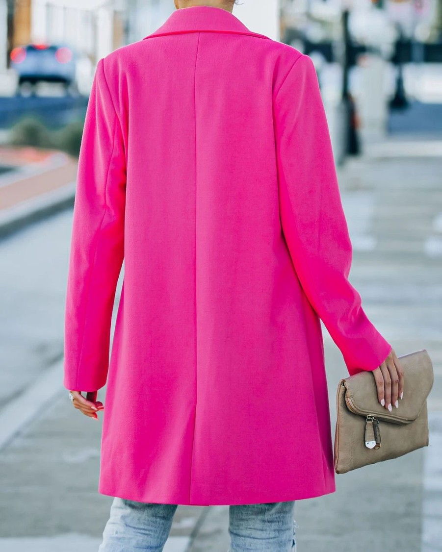 Coats & Jackets * | Skie-001 Frisco Pocketed Coat Hot Pink Final Sale