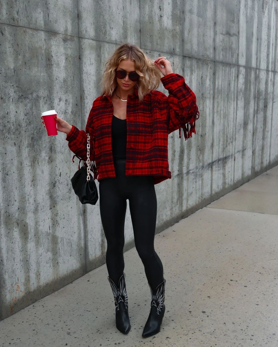 Coats & Jackets * | Dee-001 Robynn Plaid Jacket Red Final Sale