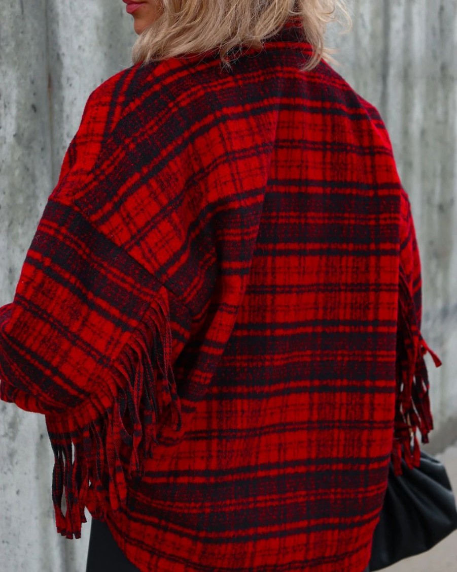 Coats & Jackets * | Dee-001 Robynn Plaid Jacket Red Final Sale