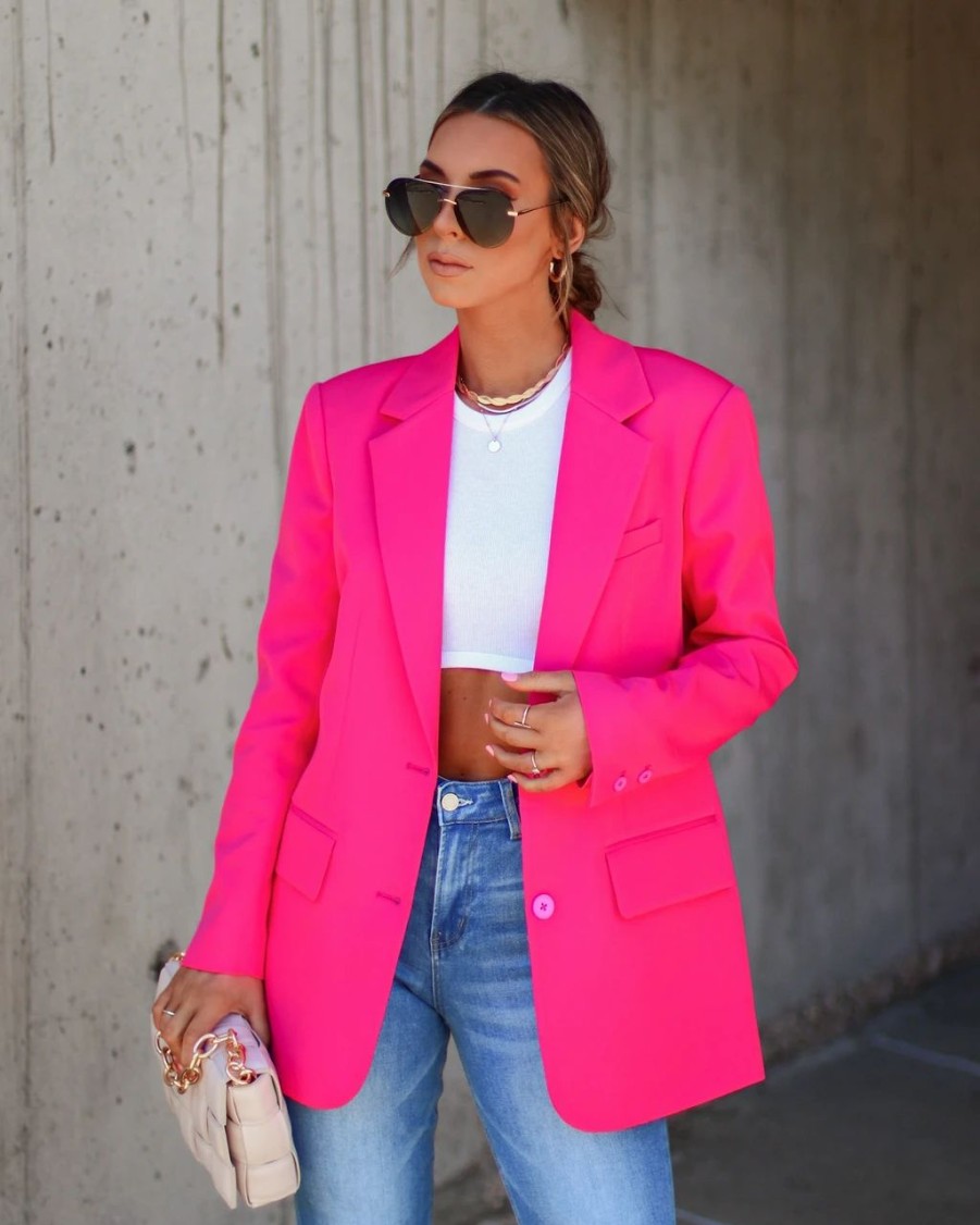 Coats & Jackets * | Endl-001 Expectations Pocketed Blazer Hot Pink