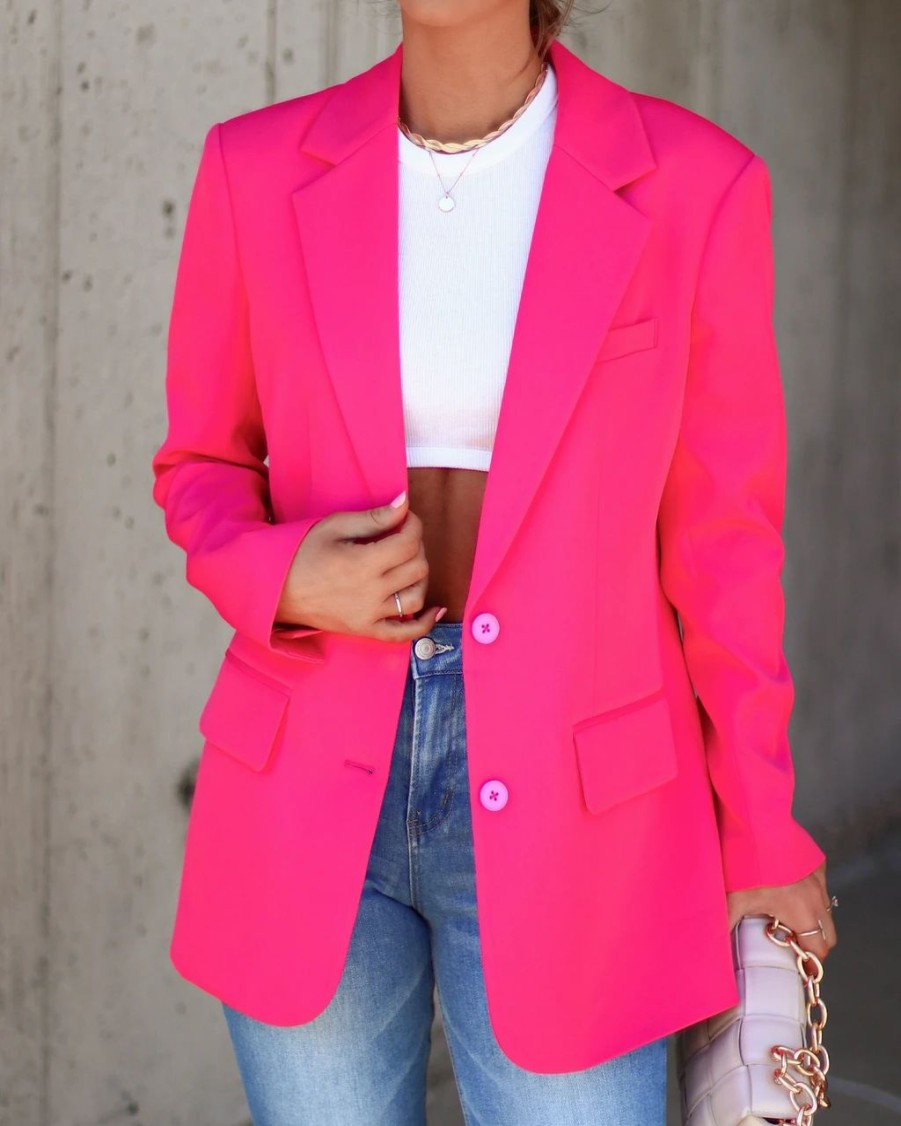 Coats & Jackets * | Endl-001 Expectations Pocketed Blazer Hot Pink