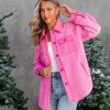 Coats & Jackets * | Endl-001 Heidi Fleece Pocketed Shacket Pink Final Sale