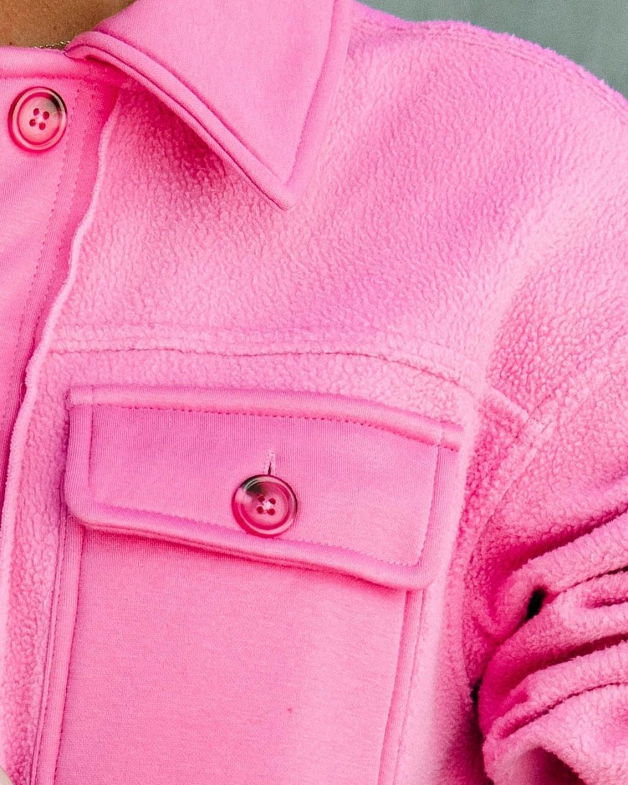 Coats & Jackets * | Endl-001 Heidi Fleece Pocketed Shacket Pink Final Sale