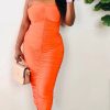 Dresses * | Shop Kloset Essentials Don'T Ruched Midi Dress (Orange)